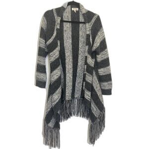 Monteau - Striped Fringe Wrap Open Boho Cardigan - size MEDIUM